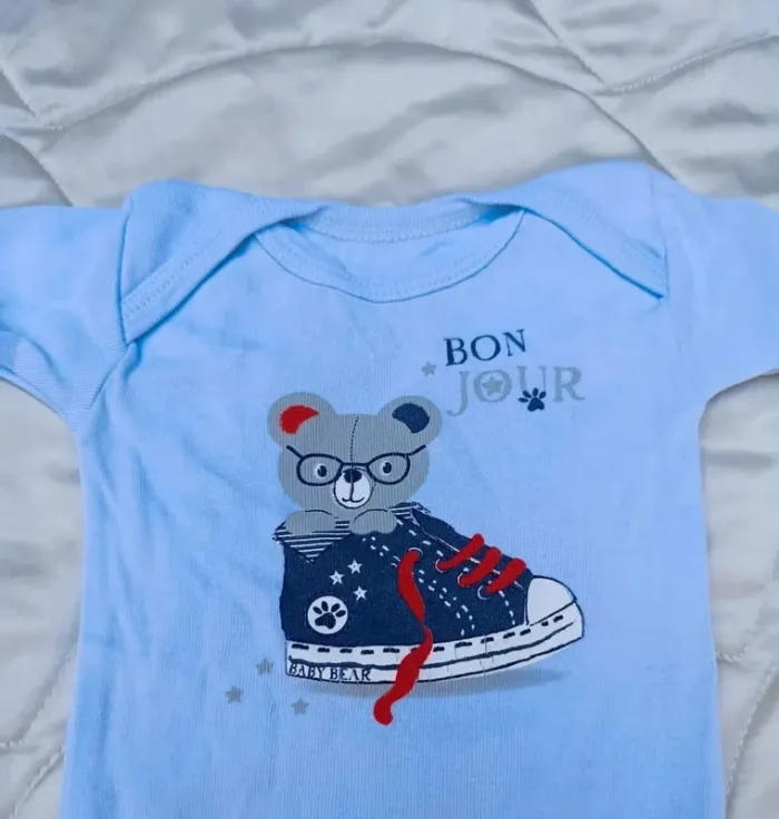 Body manches courtes Chaussure Bonjour bleu Pommette 3 mois 60 cm - photo numéro 2