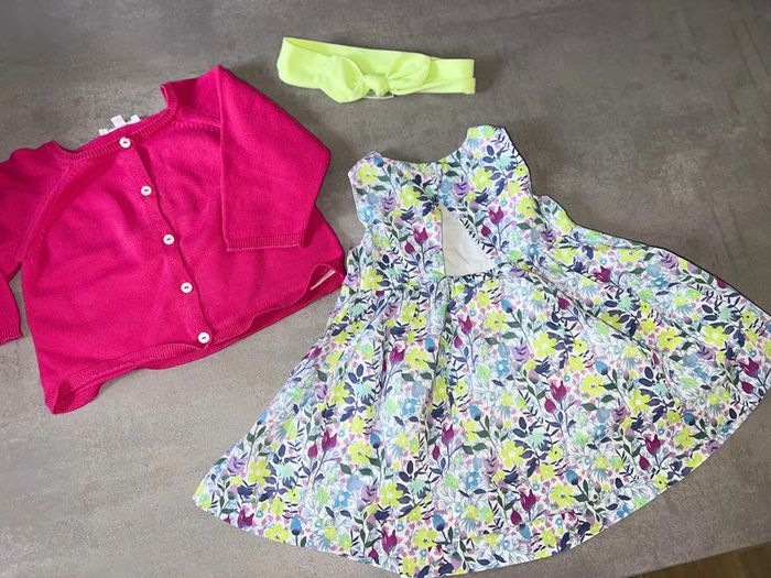 Ensemble 6 mois Liberty jacadi robe gilet bandeau été dos nu fille