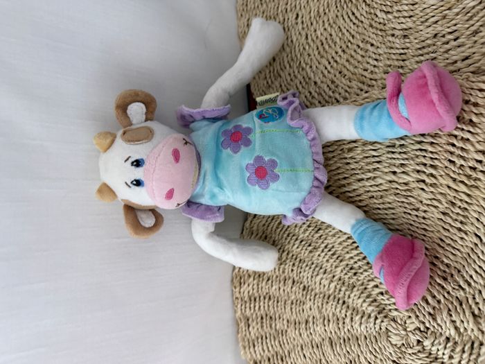 Doudou Peluche Vache Blanc Violet Bleu Rose Robe Fleur Bestever - photo numéro 5