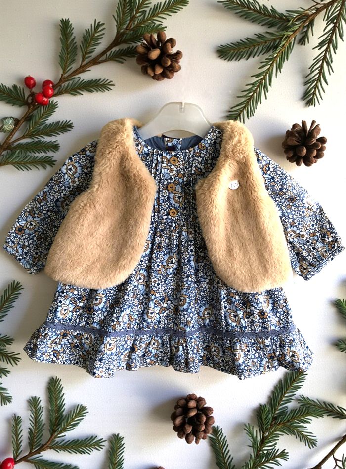 SERGENT MAJOR - NEW - 2P BÉBÉ FILLE IMPRIMÉ LIBERTY, ROBE + BOLÉRO REVERSIBLE 3M - photo numéro 3