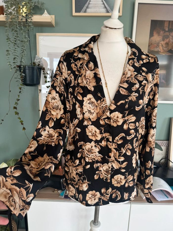 Blouse manches longues effet satinée douce Vila taille M noir beige marroné