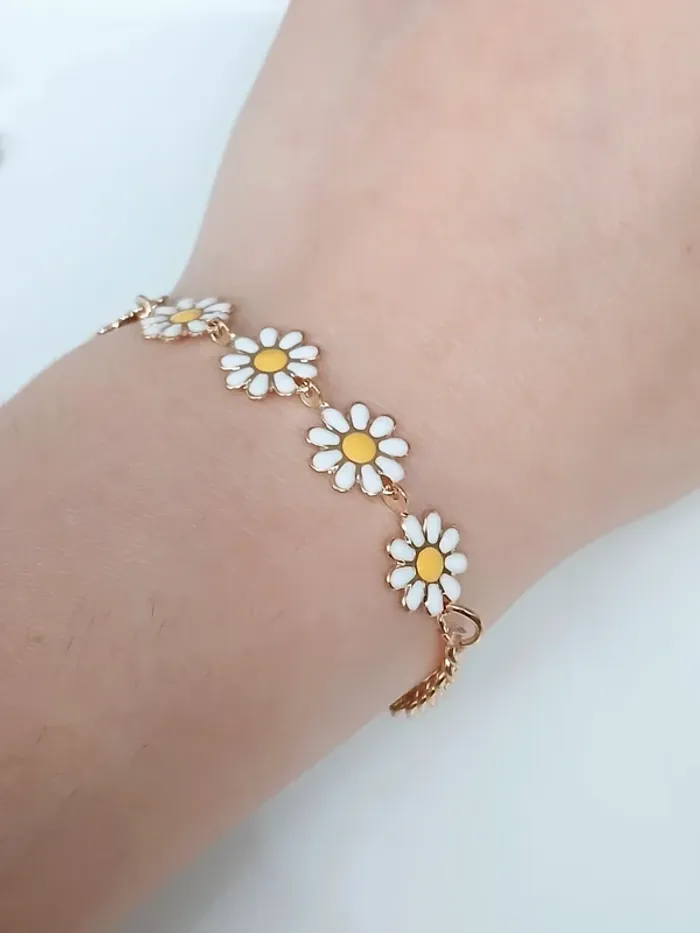 Bracelet doré fleurs marguerite tendance rétro vintage - photo numéro 3