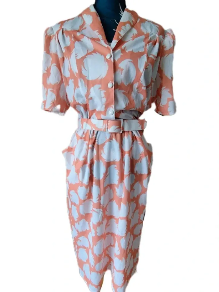 Robe vintage grande taille avec ceinture orange et blanche été - photo numéro 2
