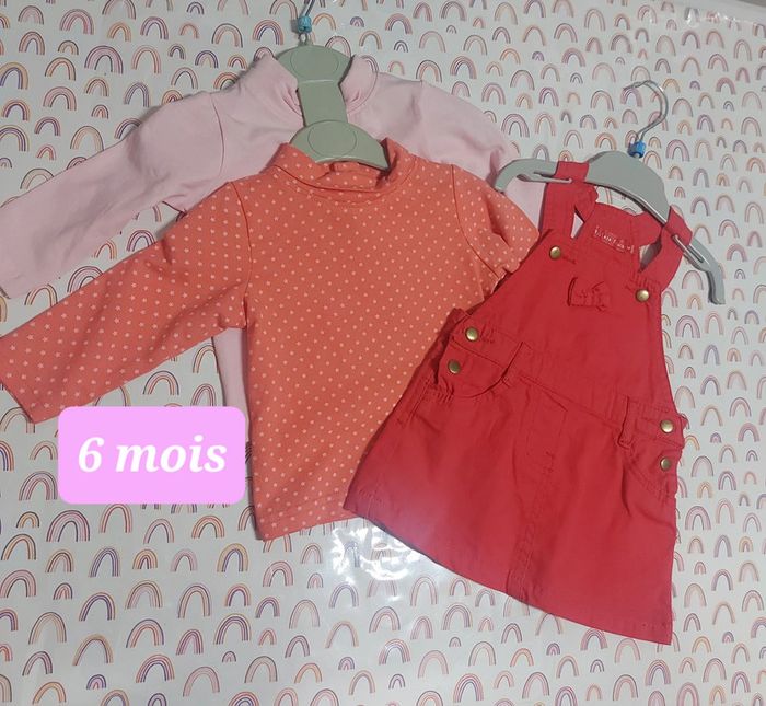 Lot robe Salopette + 2 tee-shirt 6 mois neuf
