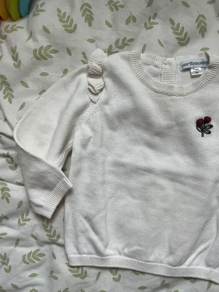 pull léger blanc avec volants 9 mois vertbaudet - photo numéro 5