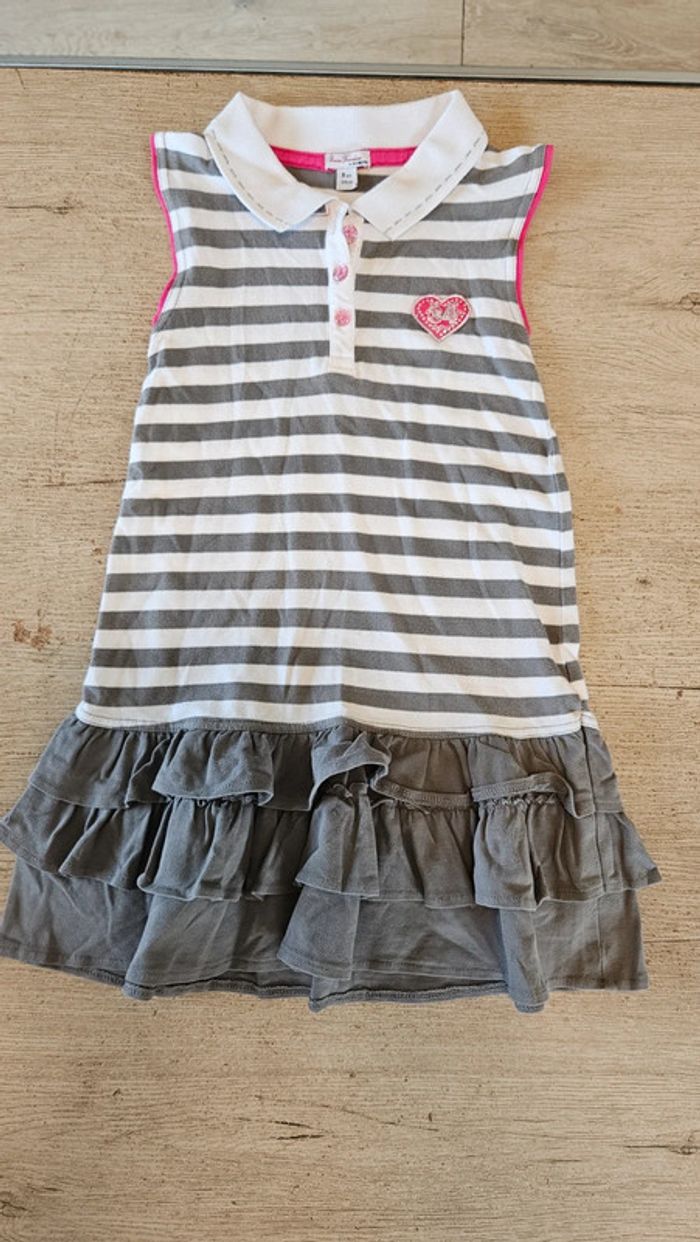 Robe courte à volants blanche et grise, classique, Pomme Framboise, 8 ans, neuve - photo numéro 3