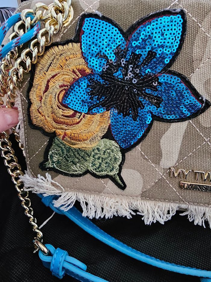 Superbe sac tissu camouflage et bleu twinset neuf - photo numéro 2