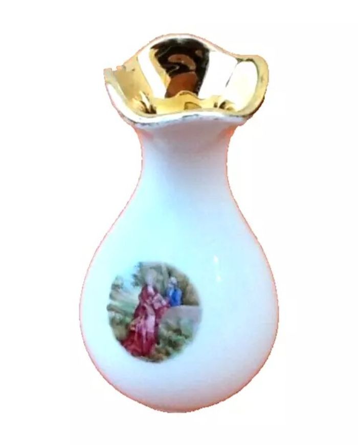 Petit vase balustre Porcelaine blanche / Décor scène galante Limoges France - photo numéro 8