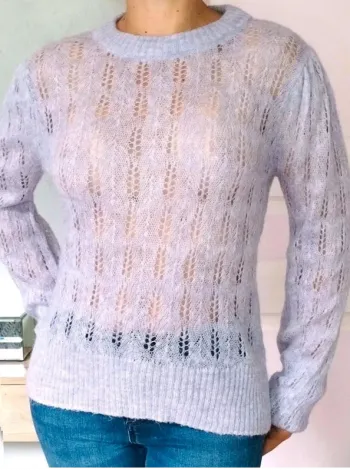 Pull maille ajourée - Laine - Mango - parme / lilas - S = XS actuel - Comme Neuf