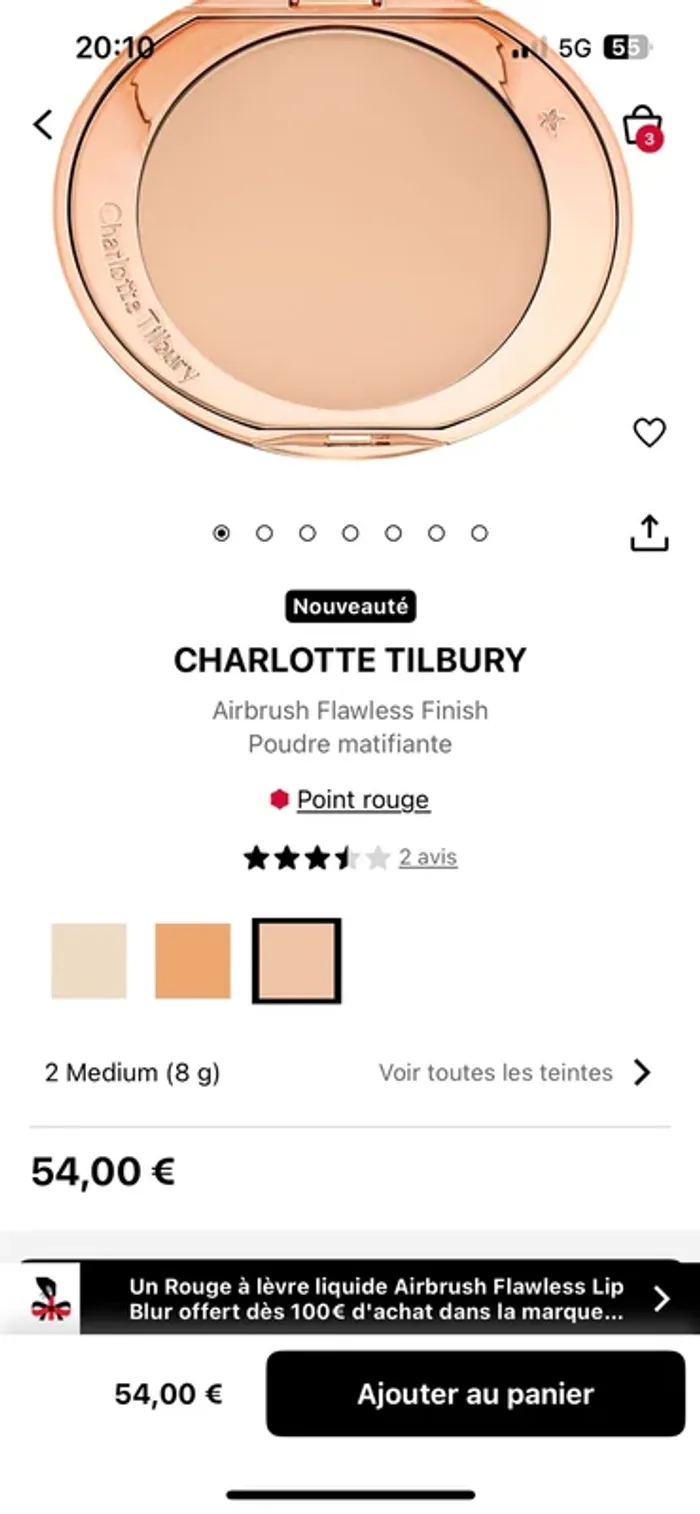 Poudre airbrush flawless finish Charlotte tilbury Couleur 2 medium  8g Neuve - photo numéro 8