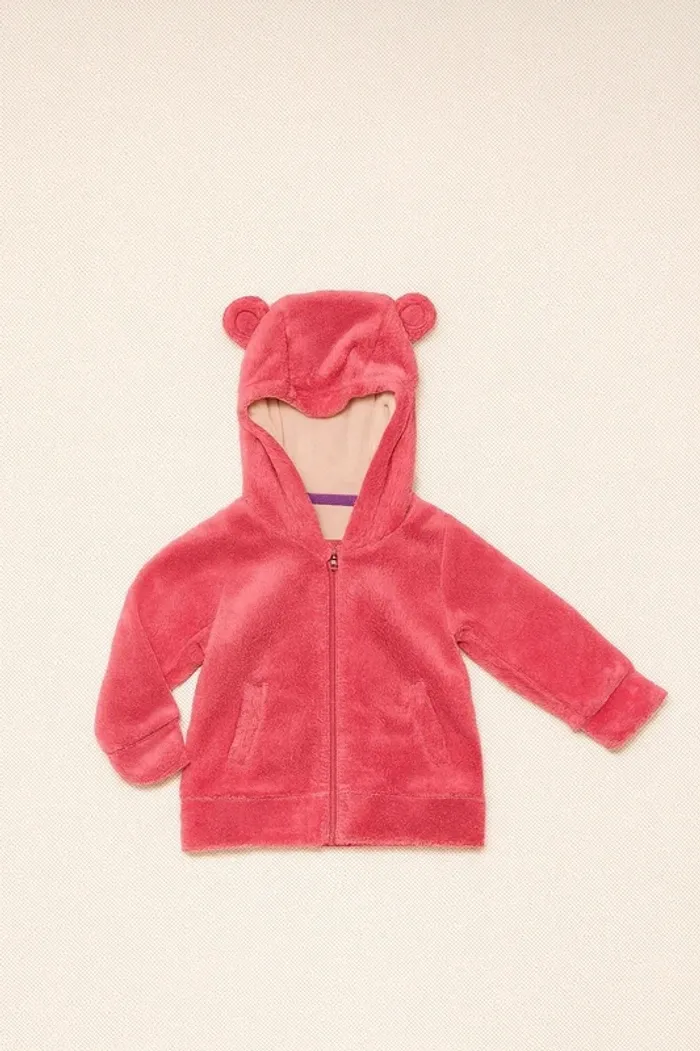 💚Veste polaire rose à capuche avec oreilles – bébé fille – 12 mois