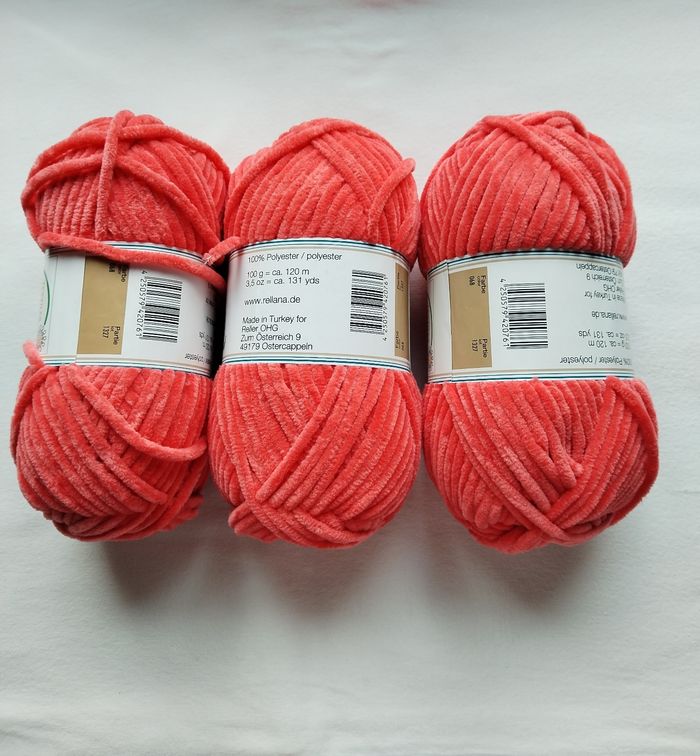 Lot de 3 pelotes Laine Chenille (300 g) - Corail / Orange