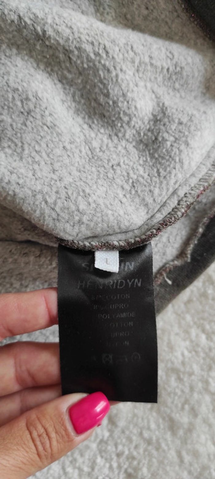 Haut top sweat manches 3/4 Sessùn gris kaki avec fil métallisé rose L - photo numéro 8