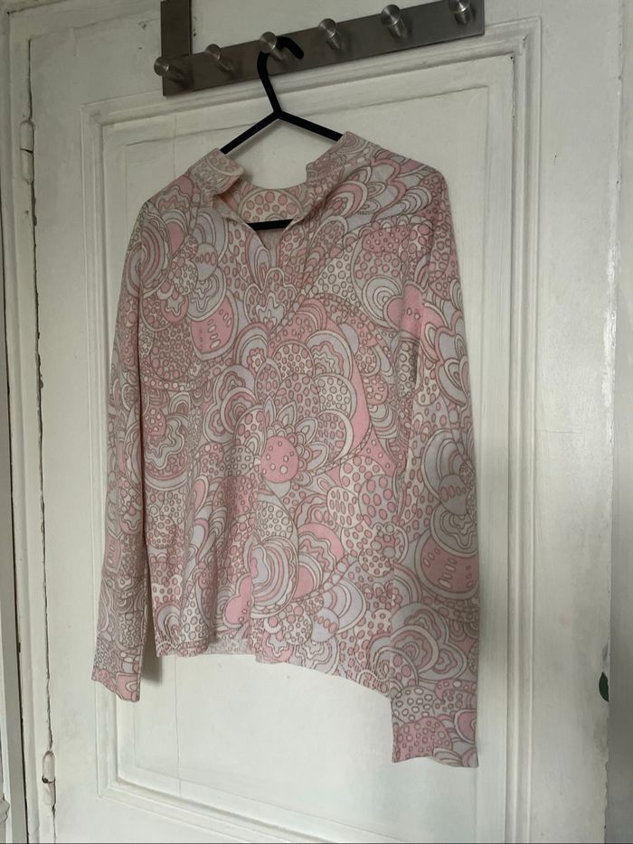 Pull vintage motifs baroque rose bleu et blanc pastel - photo numéro 3