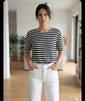 Top noir et blanc manches 3/4 taille 38