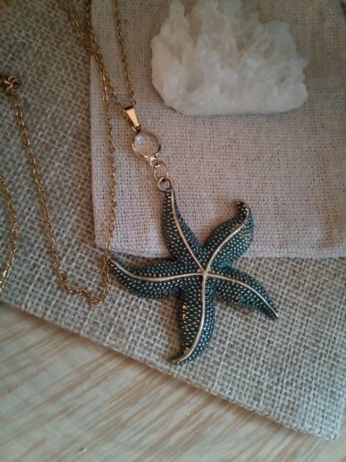 Collier étoile de mer et cristal de quartz - photo numéro 2