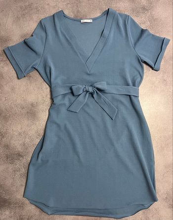 Robe Zara bleu-vert – taille M – ceinturée
