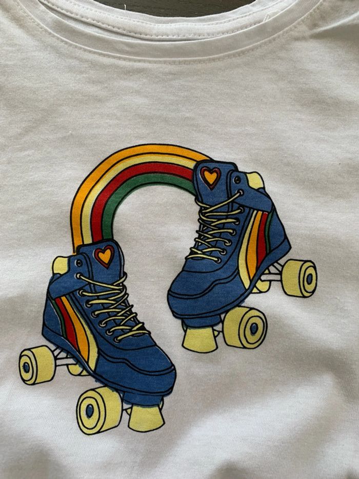 Tee-shirts court blanc Rollers 6/8 ans neuf - photo numéro 2