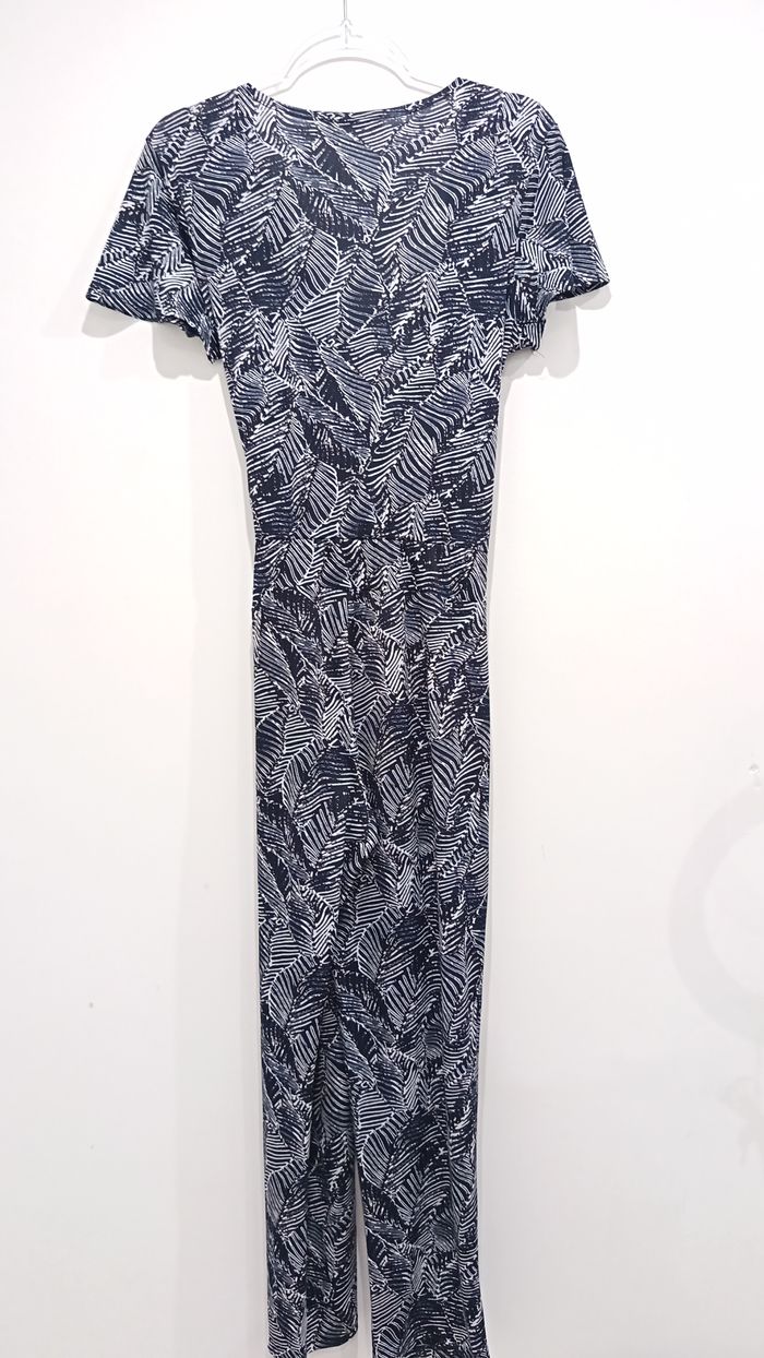 Combinaison bleu feuillage col v plongeant ceinture Armand Thiery taille 40 - photo numéro 4