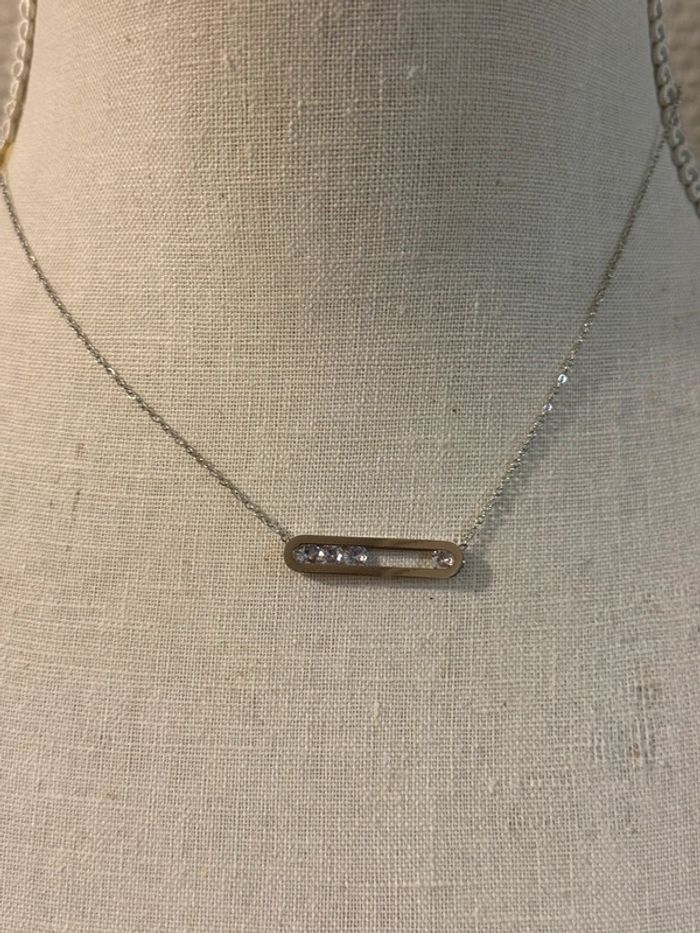Collier épingle fermée cristaux acier inoxydable argent - photo numéro 2