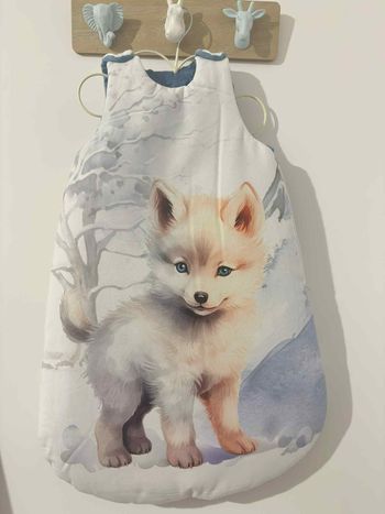 Gigoteuse hiver loup bleu garçon naissance 6 mois