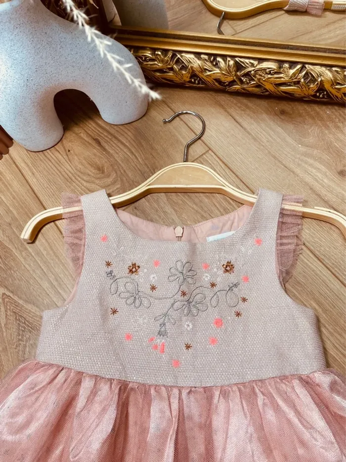 Taille 3 ans robe de cérémonie fille Orchestra rose pâle argenté * tulle étoiles broderie * 🩷 - photo numéro 2