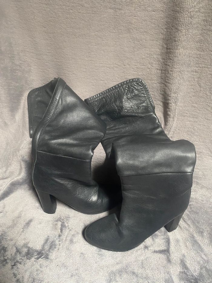 Cuissarde noir cuir véritable Zara woman - photo numéro 3