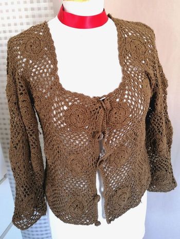 Gilet cardigan idéal pour l'été coton crochet fait main Indonésie. Neuf 