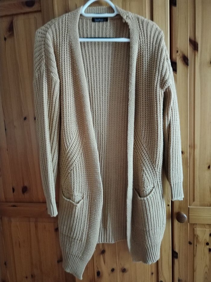 Gilet long beige grosses mailles - photo numéro 3