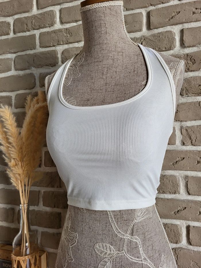 Crop top dos nu maille côtelée blanche - Neuf - photo numéro 4
