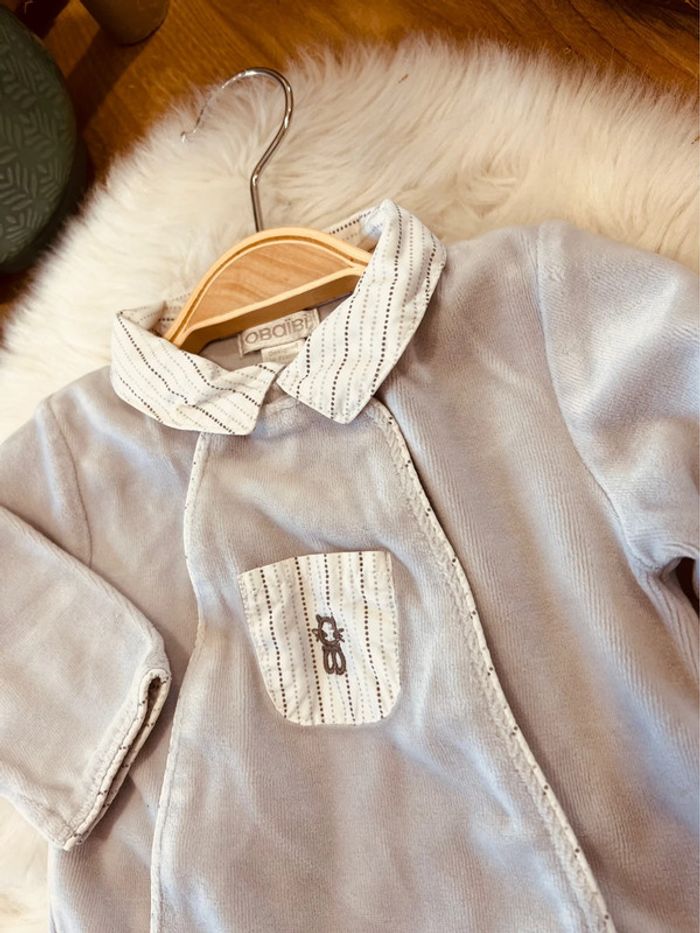 Taille 3 mois pyjama velours garçon Obaibi gris * col * 💙 - photo numéro 2