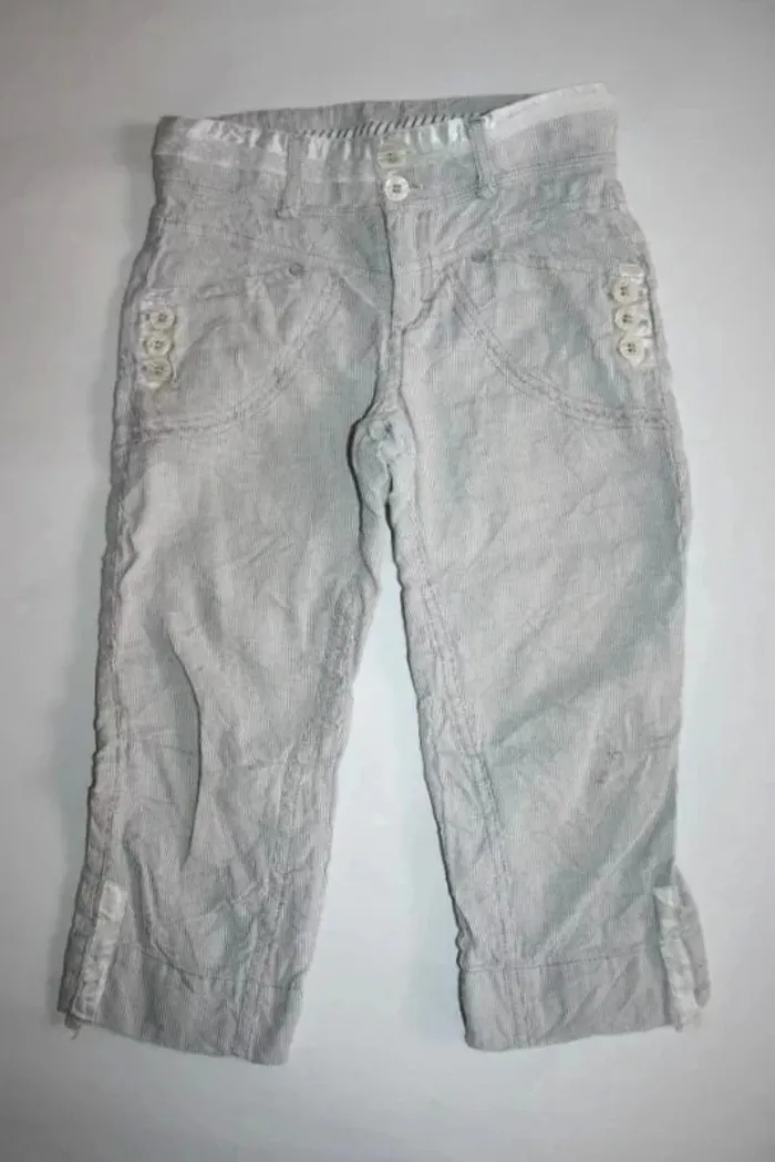 Joli pantacourt Ooxoo rayé finement gris/blanc 8 ans