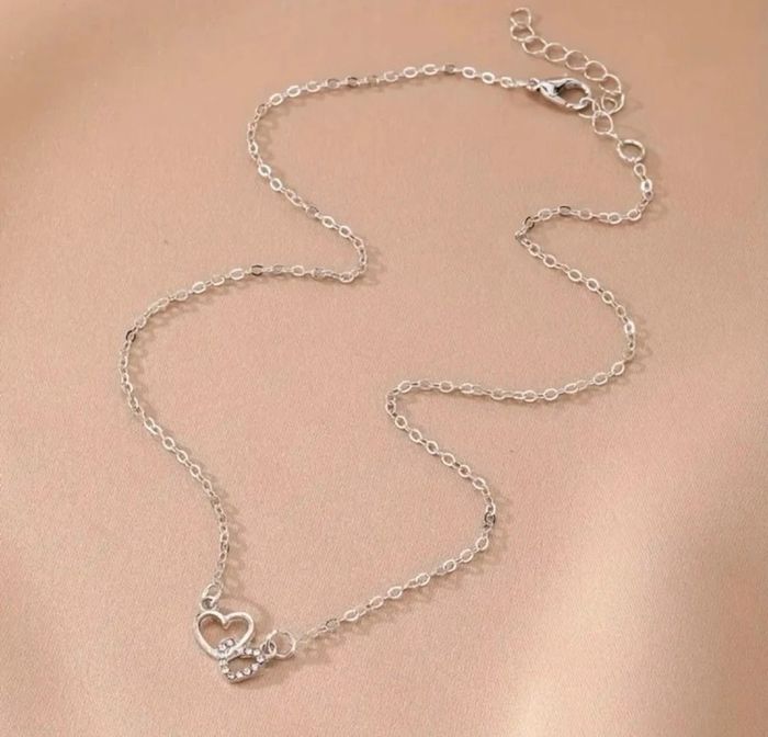 Collier double cœur en acier inoxydable neuf - photo numéro 2