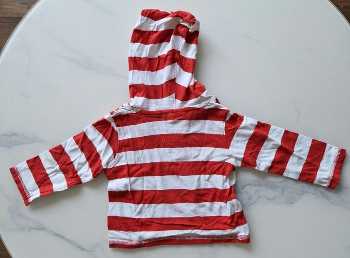 Pull capuche rayé rouge et blanc Pommette 9 mois - photo numéro 3
