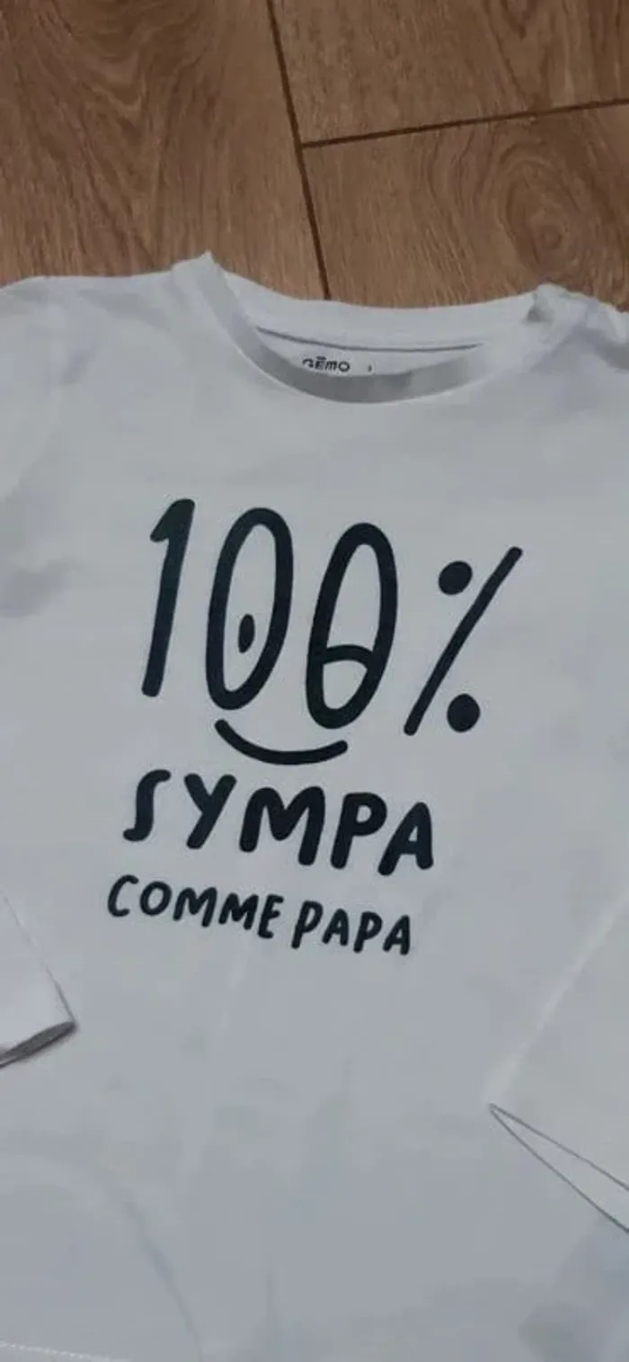 Tee-shirt ML gémo blanc "100% sympa comme papa" 4 ans en très bon état - photo numéro 2