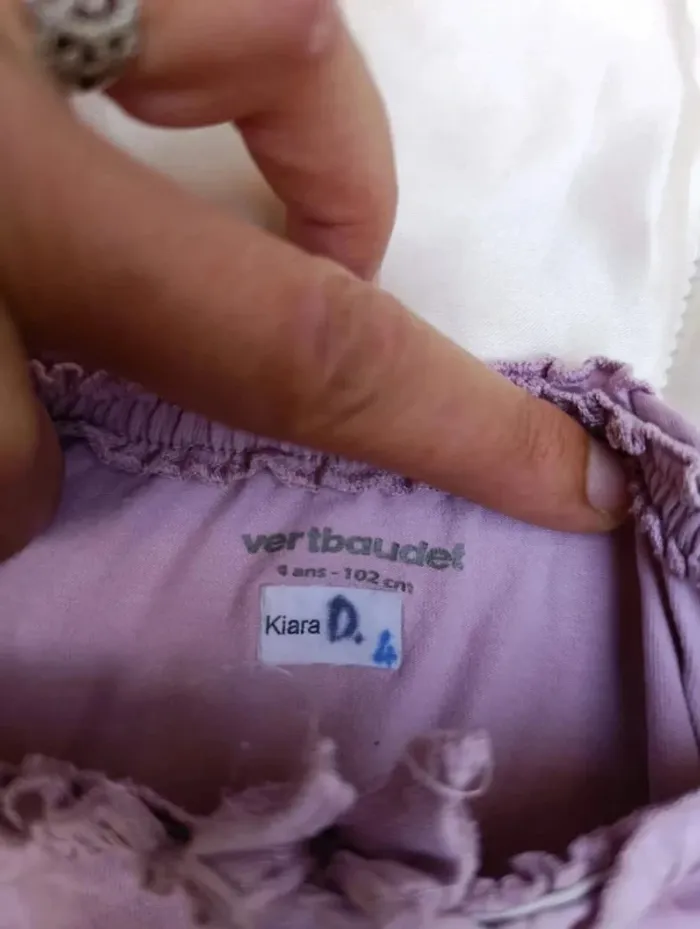T-shirt manches courtes mauve oiseau 4 ans Vertbaudet - photo numéro 4
