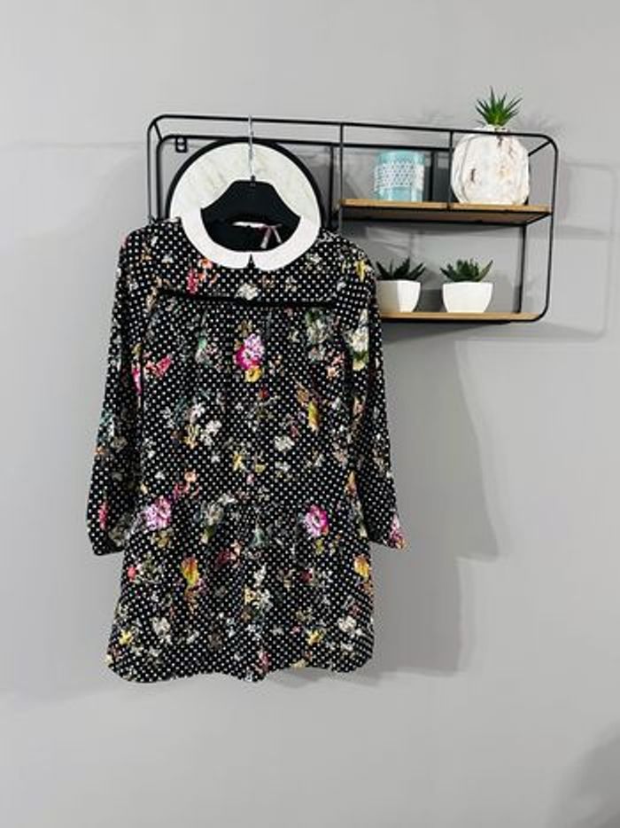 🌸 Robe à fleurs et pois - Col Claudine blanc 🌸