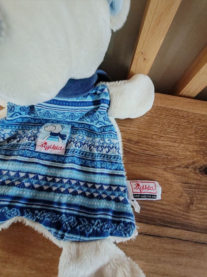 Doudou ours polaire blanc et bleu - photo numéro 2