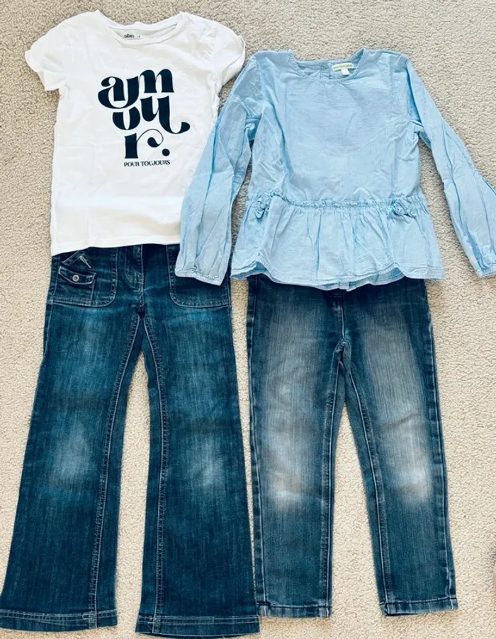 Ensemble Lot fille 7/8 ans – 4 pièces Vertbaudet, Gémo, Tape à l’œil, vynil fraise