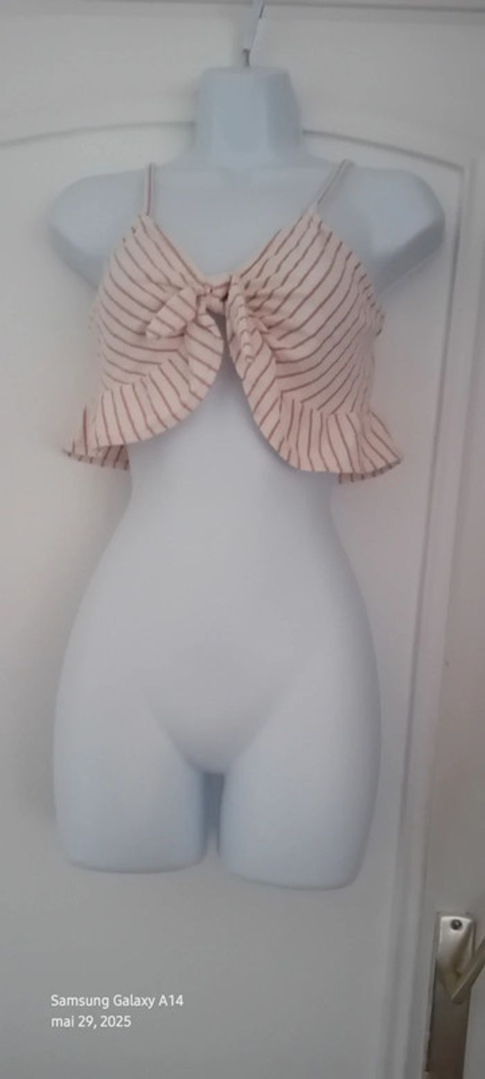 Brassière fines bretelles avec noeud à rayures roses femme S pull & bear - photo numéro 8