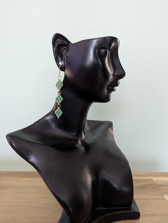 Boucles d'oreilles pendantes / losange / turquoise / superduo - photo numéro 2