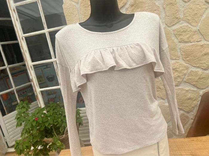 Pull femme camaïeu taille S M 36 38 beige à volant - photo numéro 3