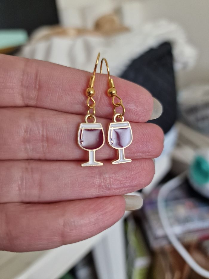 Boucles d oreilles verre de vin - photo numéro 2