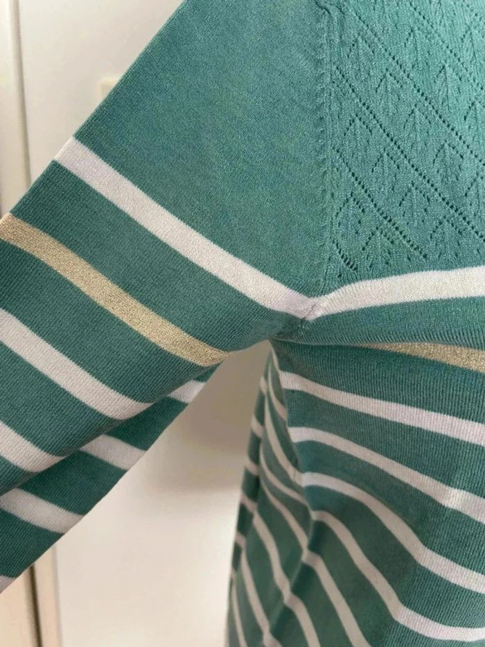 Pull à rayures hublot vert blanc - photo numéro 2