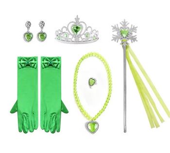 Lot accessoires Princesse vert couronne, baguette, bijoux, gants Taille 3-6ans