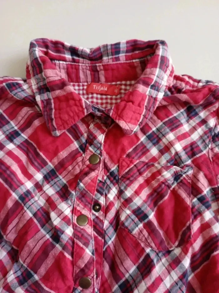 Chemise rayée à carreaux tissaia 12 ans rouge à pression - photo numéro 5