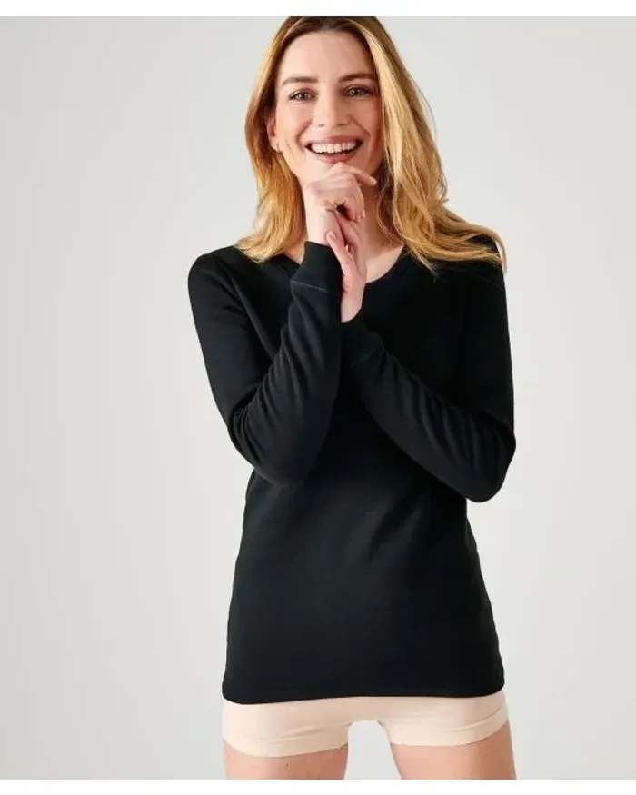 2 T-shirts Thermolactyl manches longues, molleton gratté - couleur : Noir - Taille : 46-48 (L)