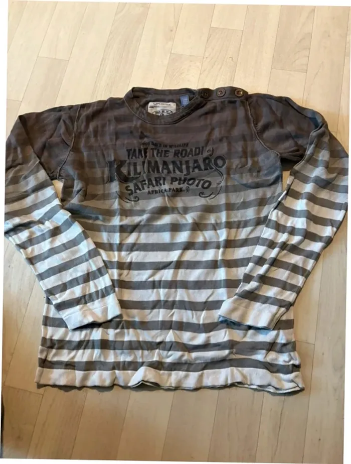 Pull okaidi 14 ans à rayures grise et blanche