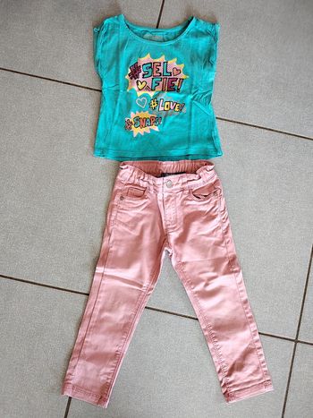 Ensemble t-shirt bleu / pantalon rose Orchestra T.2 A