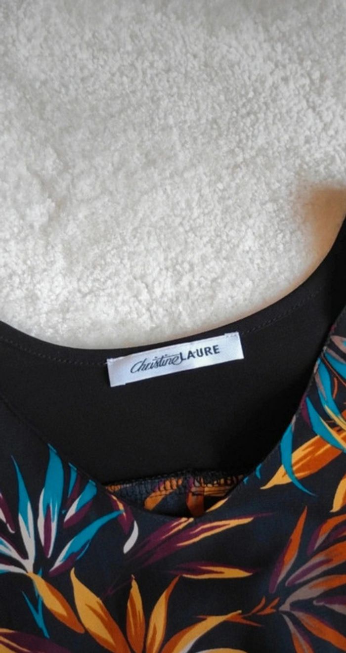 Robe légère et fluide Christine Laure T3 noir motif feuillage coloré - photo numéro 8